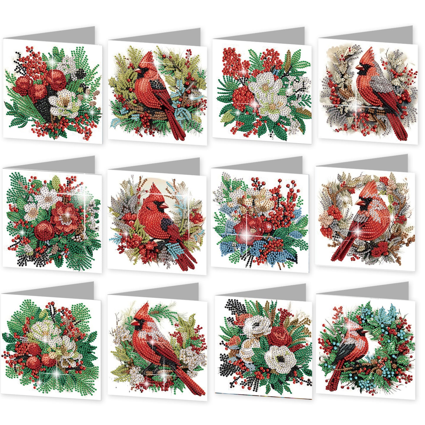 12pcs Bird Pattern DIY Diamond Art Greeting Cards with Envelope for Festivals