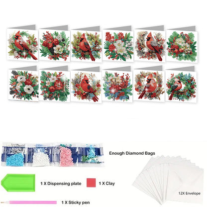 12pcs Bird Pattern DIY Diamond Art Greeting Cards with Envelope for Festivals