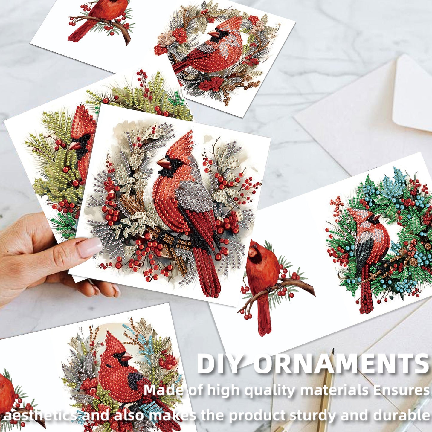 12pcs Bird Pattern DIY Diamond Art Greeting Cards with Envelope for Festivals