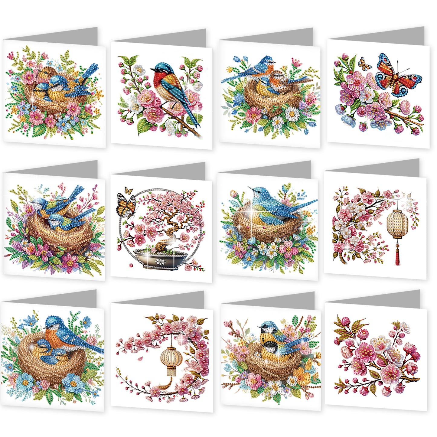 12pcs Bluebird Pattern DIY Diamond Art Greeting Cards with Envelope for Festival