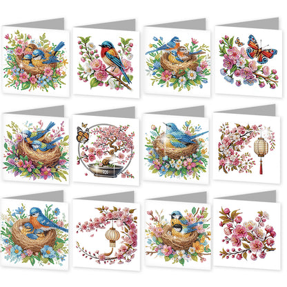 12pcs Bluebird Pattern DIY Diamond Art Greeting Cards with Envelope for Festival