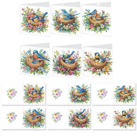 12pcs Bluebird Pattern DIY Diamond Art Greeting Cards with Envelope for Festival