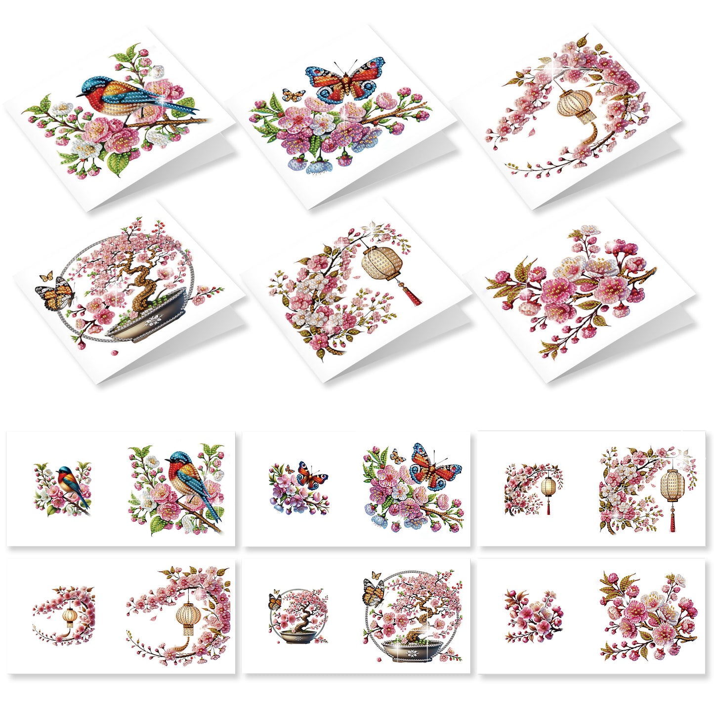 12pcs Bluebird Pattern DIY Diamond Art Greeting Cards with Envelope for Festival