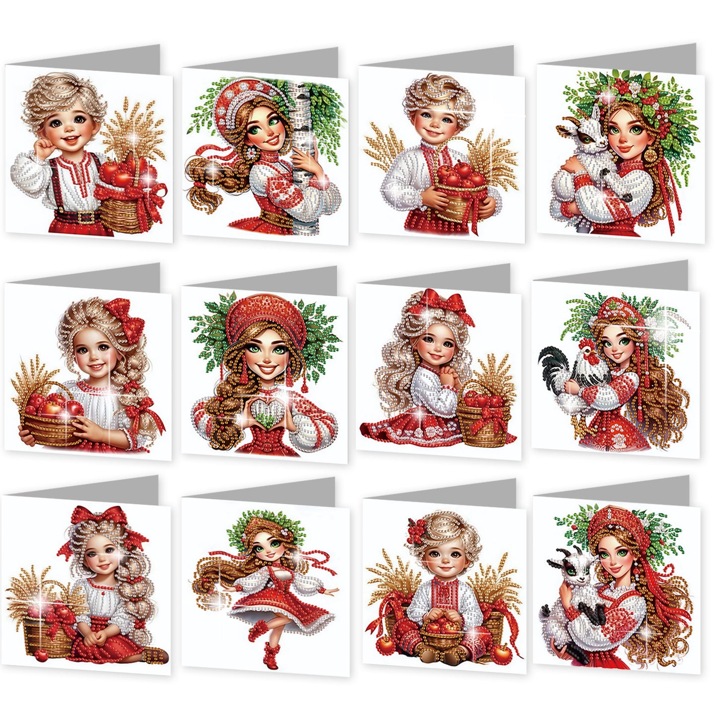 12pcs Boy Pattern DIY Diamond Art Greeting Cards with Envelope for Festivals