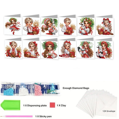 12pcs Boy Pattern DIY Diamond Art Greeting Cards with Envelope for Festivals