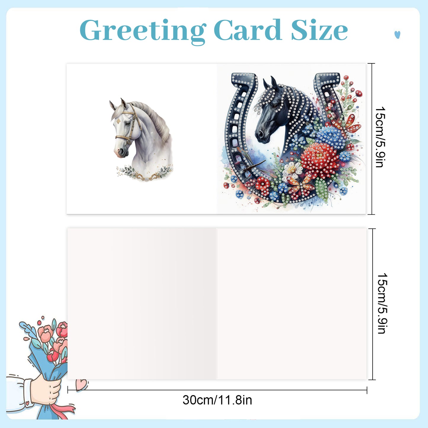 12pcs Flowers Pattern DIY Diamond Art Greeting Cards with Envelope for Festivals