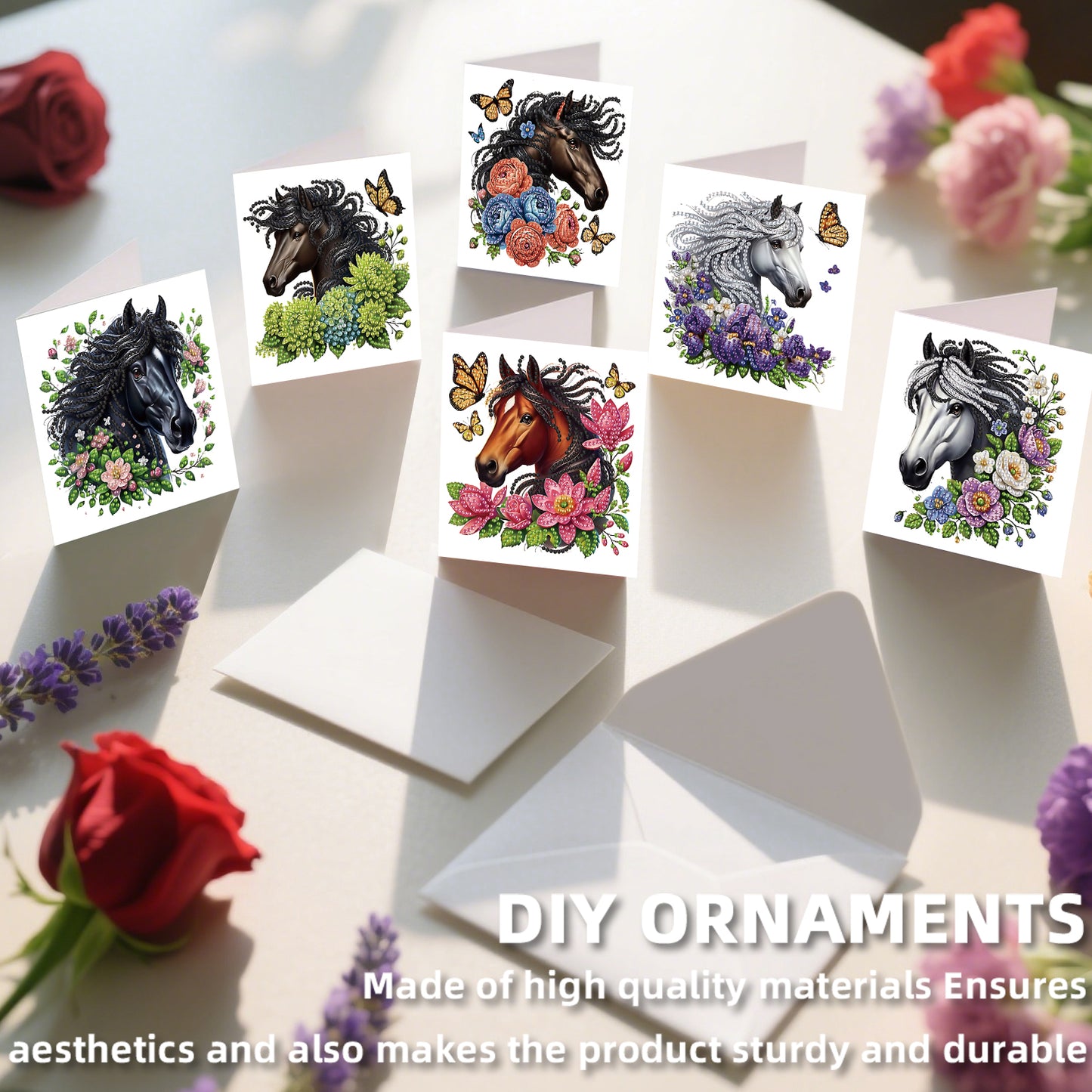 12pcs Flowers Pattern DIY Diamond Art Greeting Cards with Envelope for Festivals