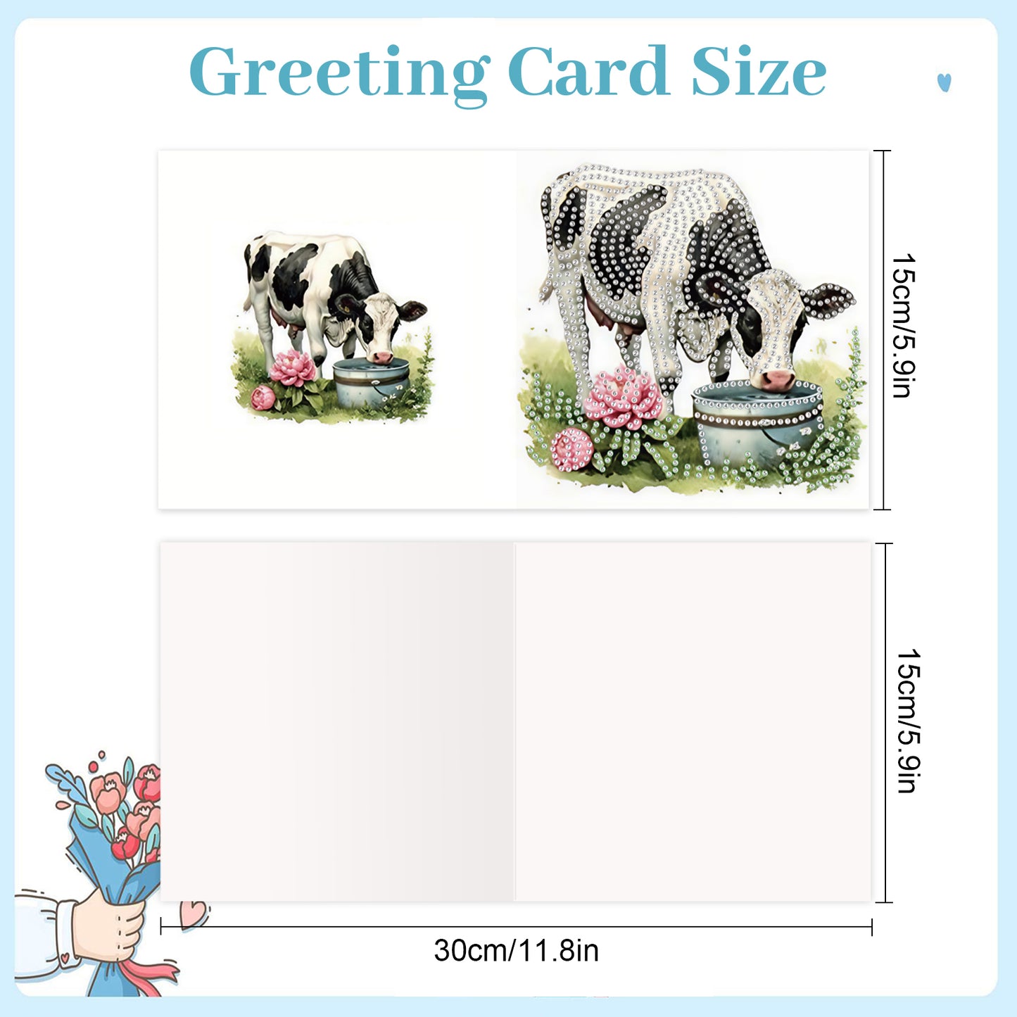 12pcs Cow Pattern DIY Diamond Art Greeting Cards with Envelope for Festivals