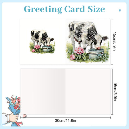 12pcs Cow Pattern DIY Diamond Art Greeting Cards with Envelope for Festivals