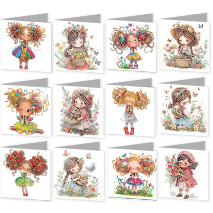 12pcs Girl Pattern DIY Diamond Art Greeting Cards with Envelope for Festivals