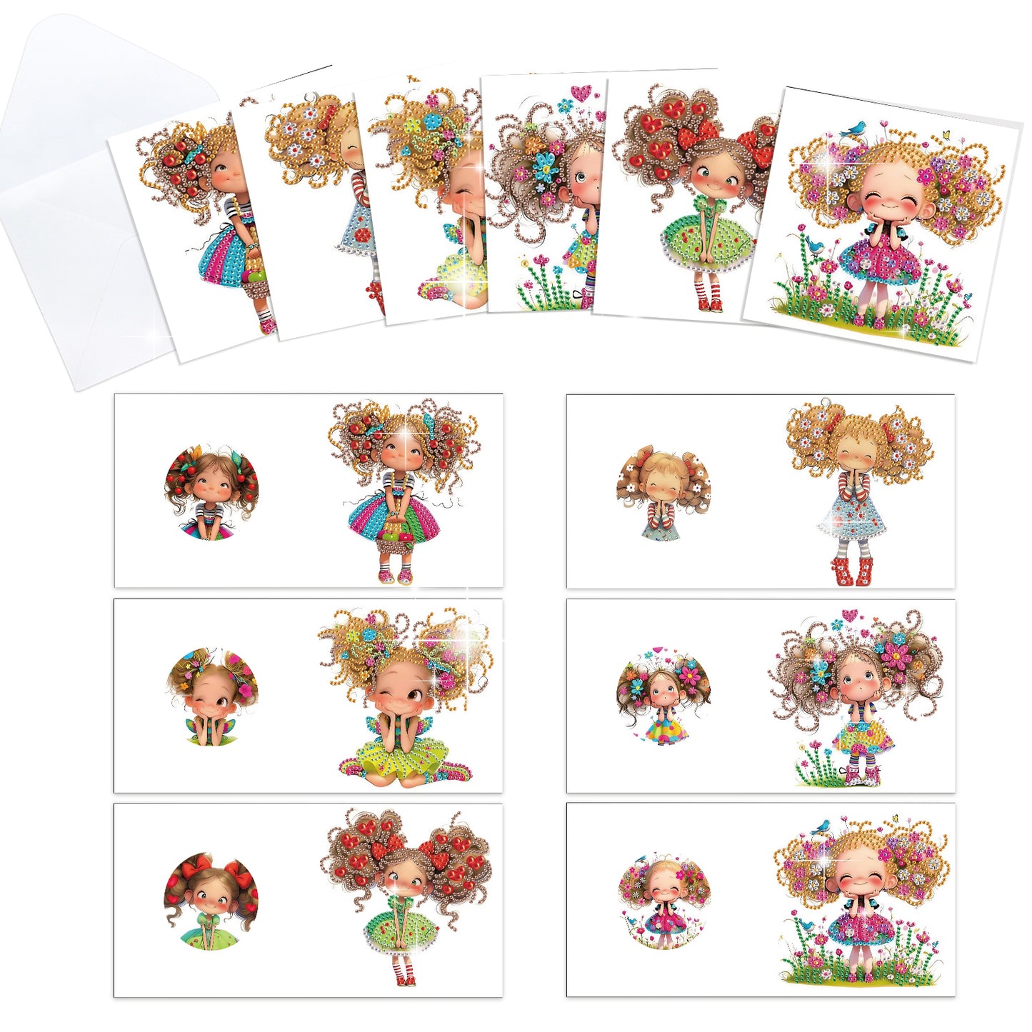 12pcs Girl Pattern DIY Diamond Art Greeting Cards with Envelope for Festivals