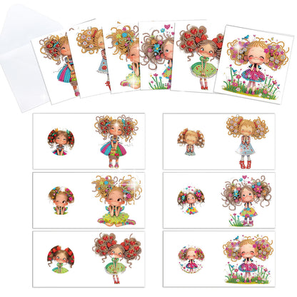 12pcs Girl Pattern DIY Diamond Art Greeting Cards with Envelope for Festivals