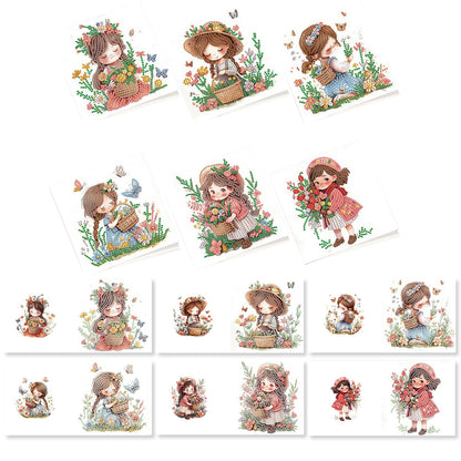 12pcs Girl Pattern DIY Diamond Art Greeting Cards with Envelope for Festivals