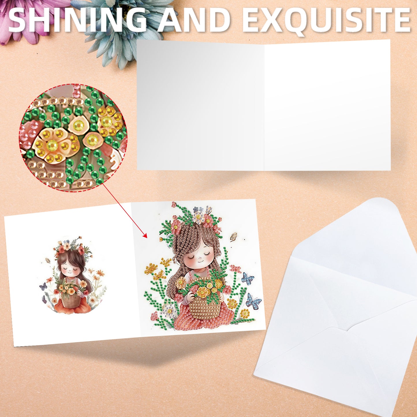 12pcs Girl Pattern DIY Diamond Art Greeting Cards with Envelope for Festivals