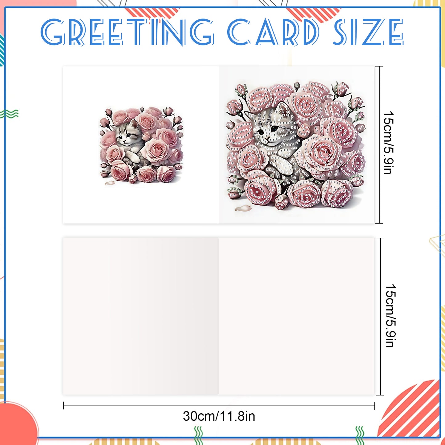12pcs Cat Pattern DIY Diamond Art Greeting Cards with Envelope for Festivals