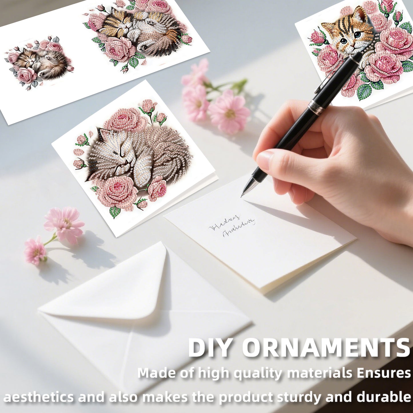 12pcs Cat Pattern DIY Diamond Art Greeting Cards with Envelope for Festivals
