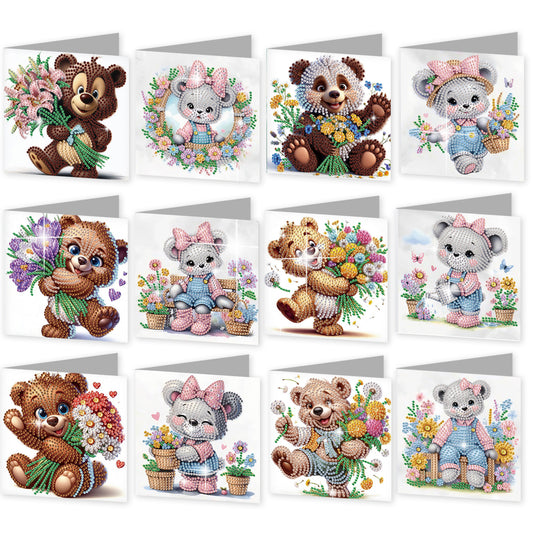 12pcs Bear Pattern DIY Diamond Art Greeting Cards with Envelope for Festivals