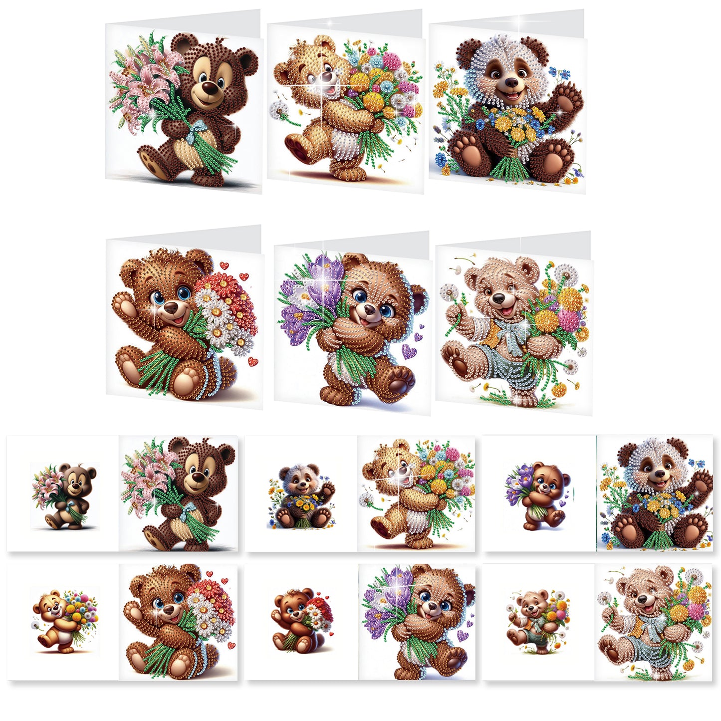 12pcs Bear Pattern DIY Diamond Art Greeting Cards with Envelope for Festivals