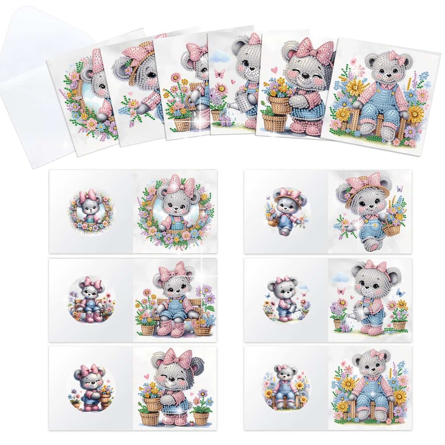 12pcs Bear Pattern DIY Diamond Art Greeting Cards with Envelope for Festivals