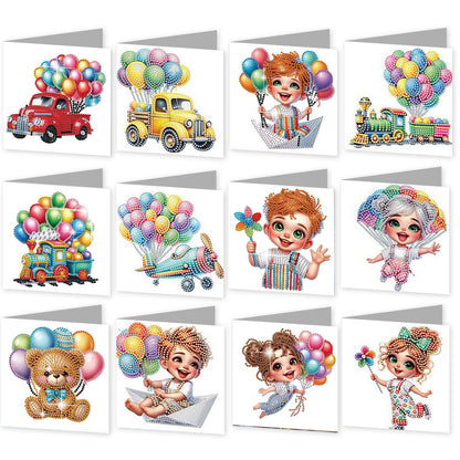 12pcs Ballon Pattern DIY Diamond Art Greeting Cards with Envelope for Festivals