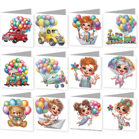 12pcs Ballon Pattern DIY Diamond Art Greeting Cards with Envelope for Festivals