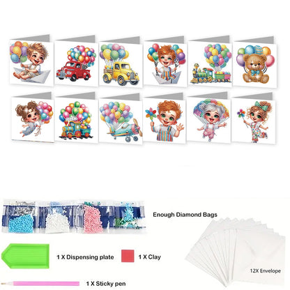 12pcs Ballon Pattern DIY Diamond Art Greeting Cards with Envelope for Festivals