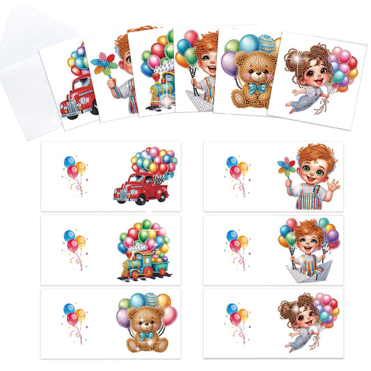12pcs Ballon Pattern DIY Diamond Art Greeting Cards with Envelope for Festivals