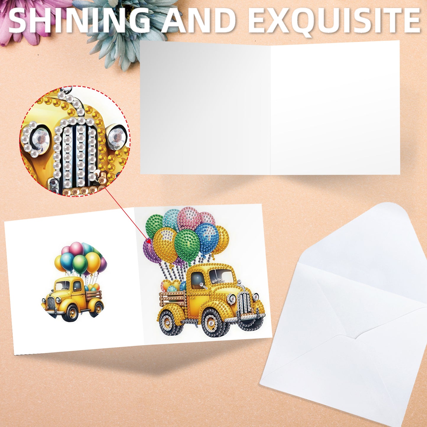 12pcs Ballon Pattern DIY Diamond Art Greeting Cards with Envelope for Festivals