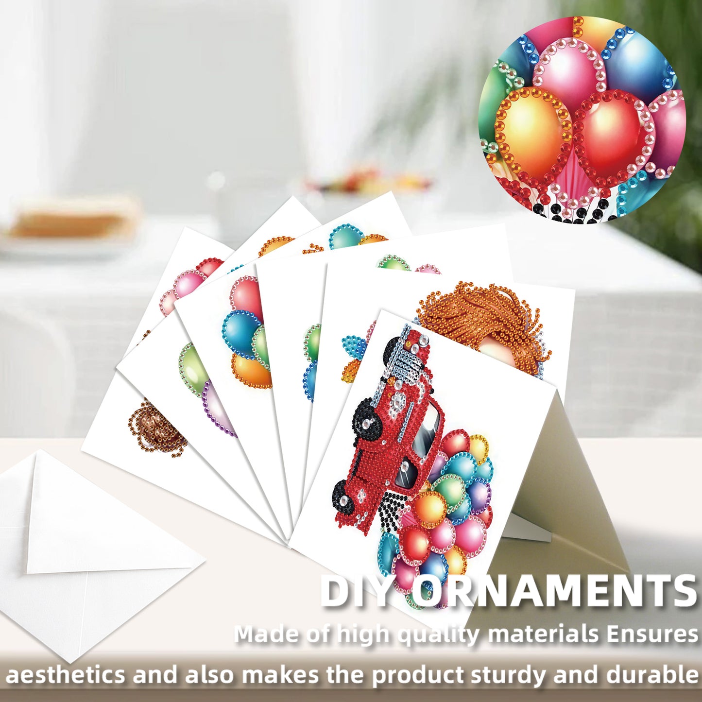 12pcs Ballon Pattern DIY Diamond Art Greeting Cards with Envelope for Festivals