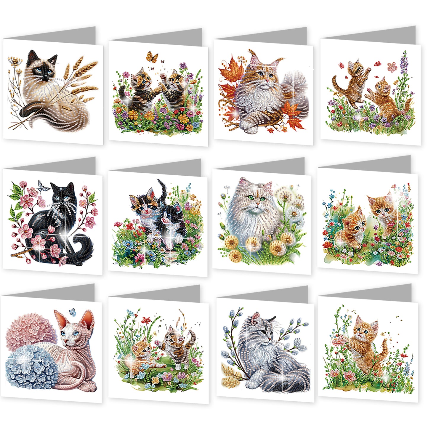 12pcs Flowerbed Pattern DIY Diamond Art Greeting Cards w/Envelope for Festivals