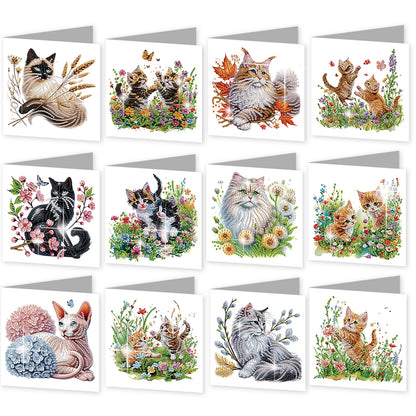 12pcs Flowerbed Pattern DIY Diamond Art Greeting Cards w/Envelope for Festivals