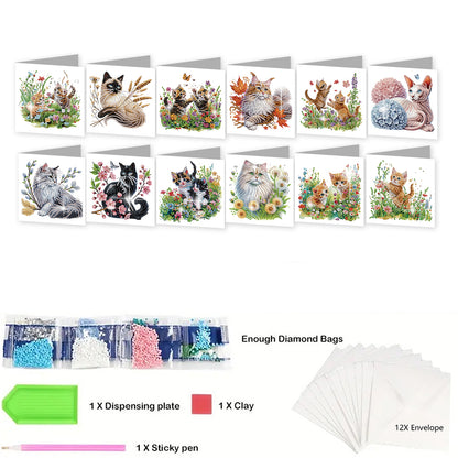 12pcs Flowerbed Pattern DIY Diamond Art Greeting Cards w/Envelope for Festivals