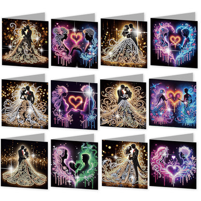 12PCS Couples DIY Diamond Painting Greeting Card Set with Envelopes for Adults