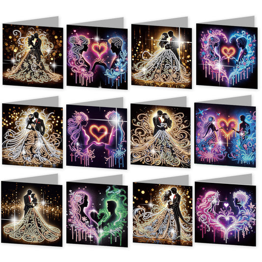 12PCS Couples DIY Diamond Painting Greeting Card Set with Envelopes for Adults