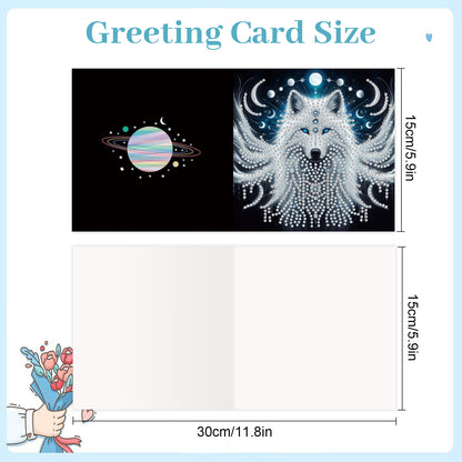 12PCS Hummingbird Wolf DIY Diamond Painting Greeting Card Set with Envelopes