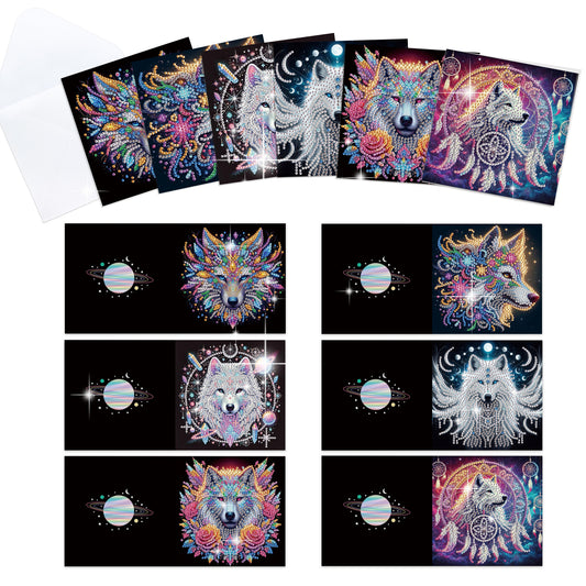 12PCS Hummingbird Wolf DIY Diamond Painting Greeting Card Set with Envelopes