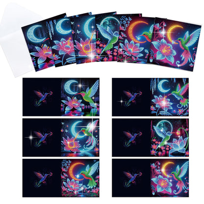 12PCS Hummingbird Wolf DIY Diamond Painting Greeting Card Set with Envelopes