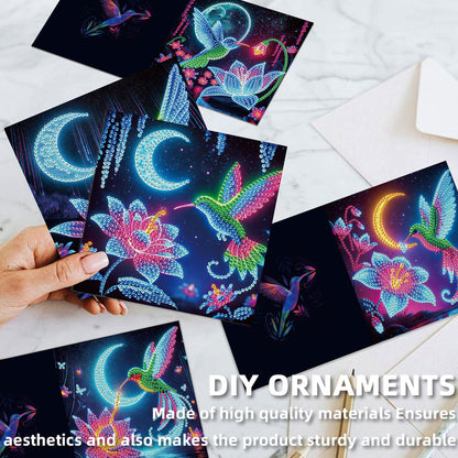 12PCS Hummingbird Wolf DIY Diamond Painting Greeting Card Set with Envelopes