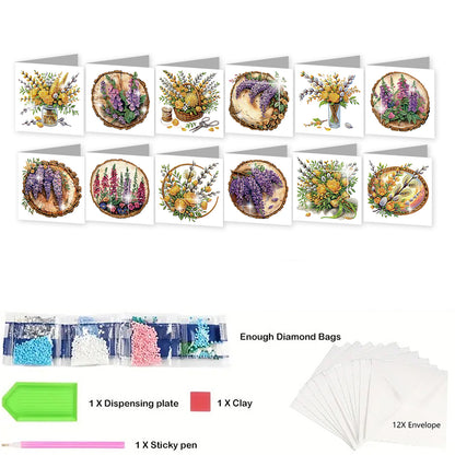 12PCS Bouquet of Flowers DIY Diamond Painting Greeting Card Set with Envelopes