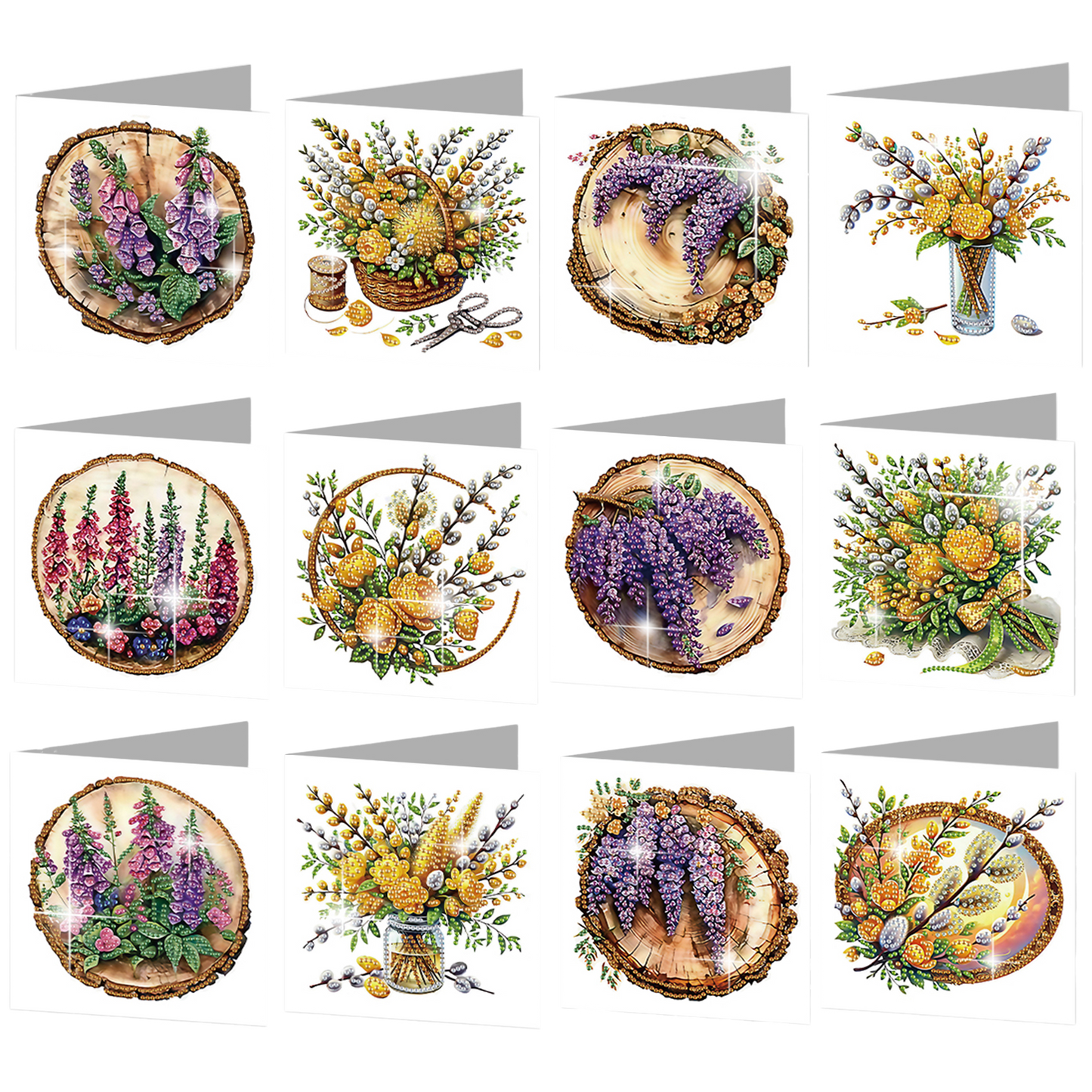 12PCS Bouquet of Flowers DIY Diamond Painting Greeting Card Set with Envelopes