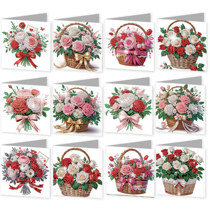 12PCS Bouquets Flower DIY Diamond Painting Greeting Card Set with Envelopes