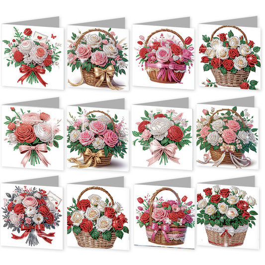 12PCS Bouquets Flower DIY Diamond Painting Greeting Card Set with Envelopes