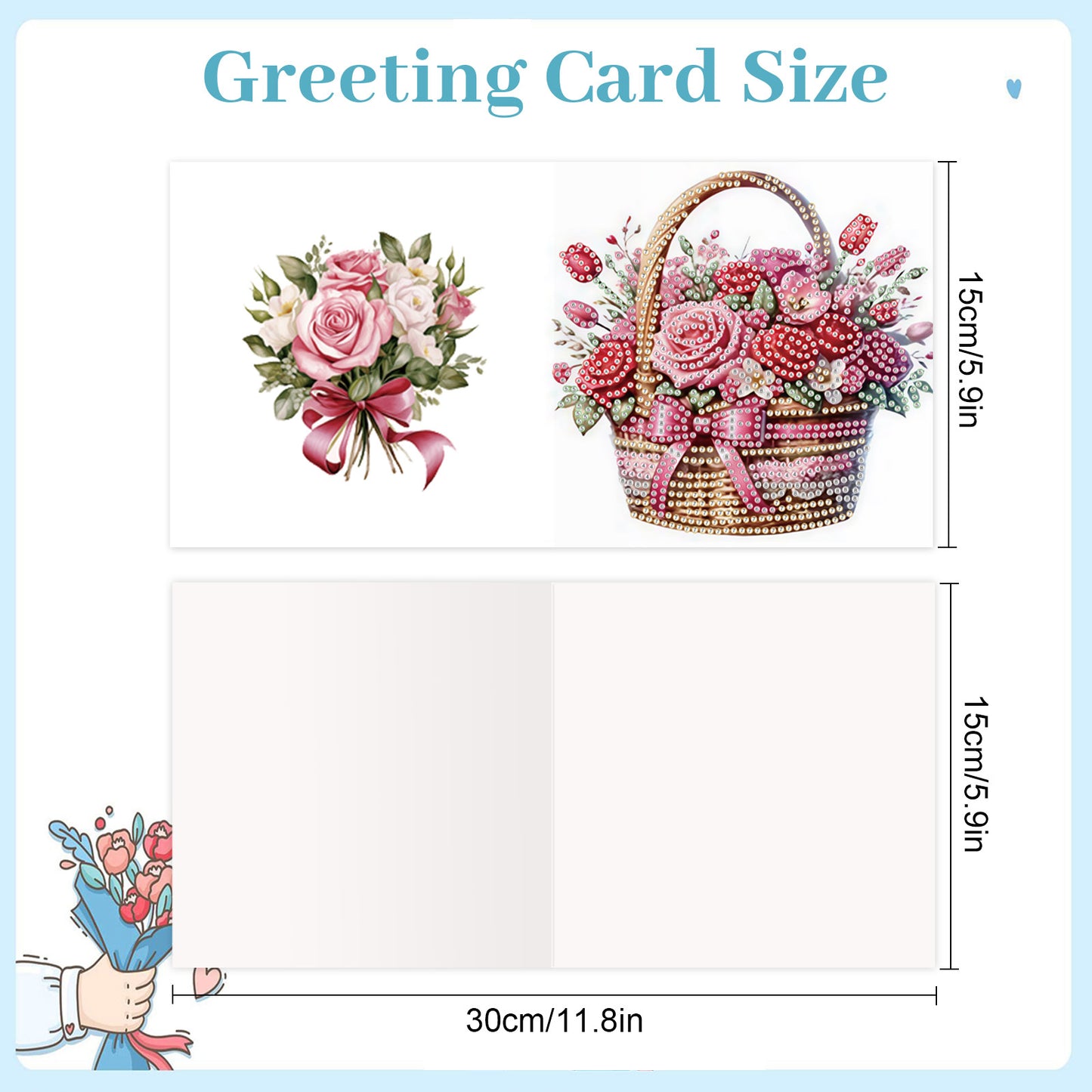 12PCS Bouquets Flower DIY Diamond Painting Greeting Card Set with Envelopes