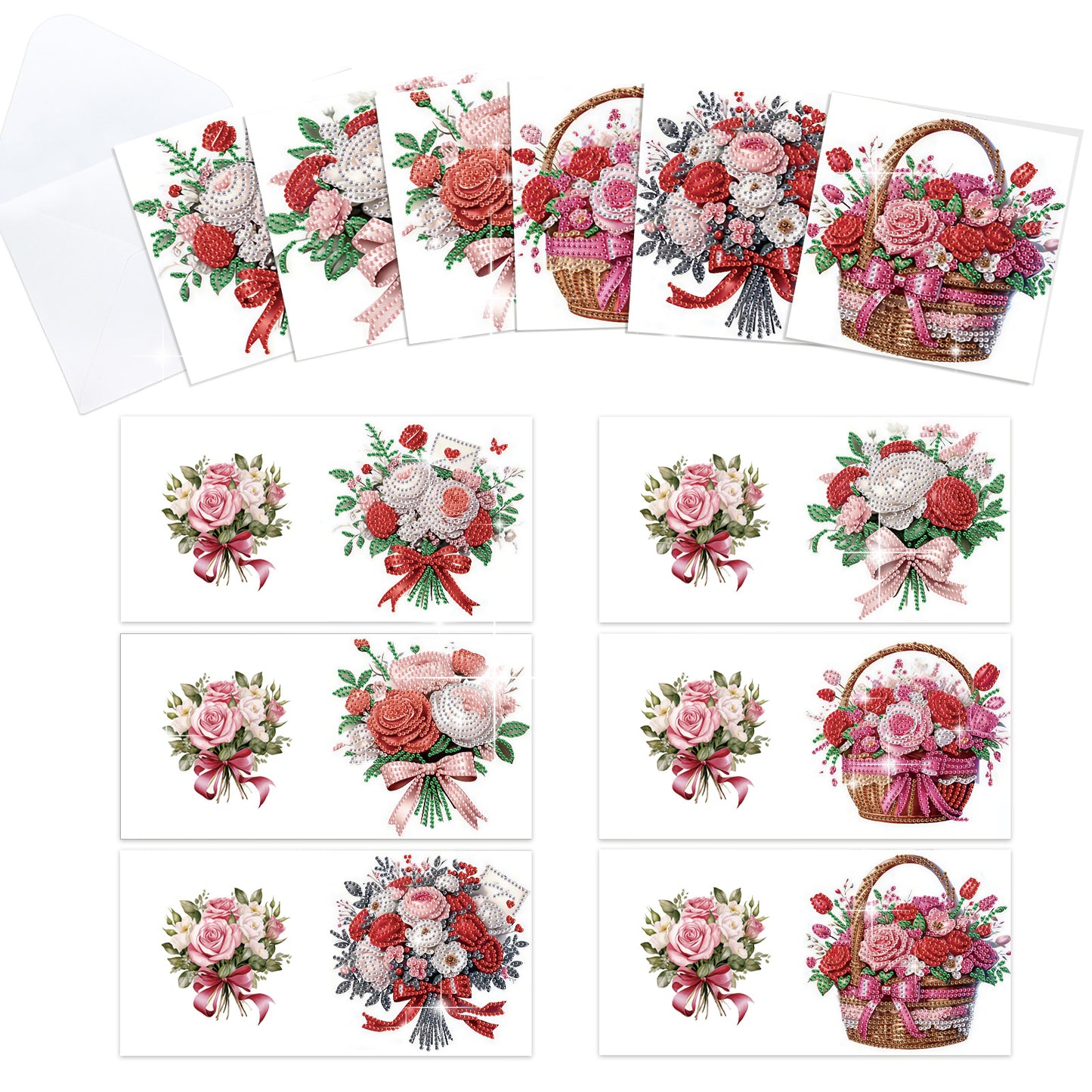 12PCS Bouquets Flower DIY Diamond Painting Greeting Card Set with Envelopes