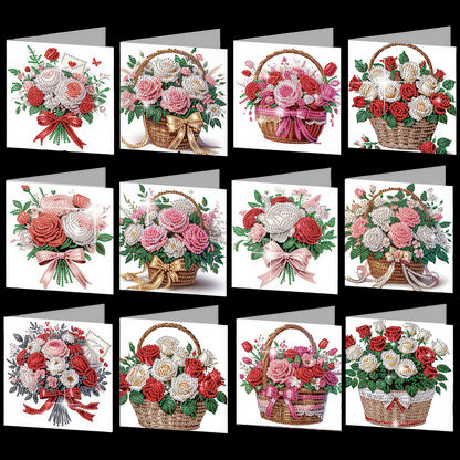 12PCS Bouquets Flower DIY Diamond Painting Greeting Card Set with Envelopes