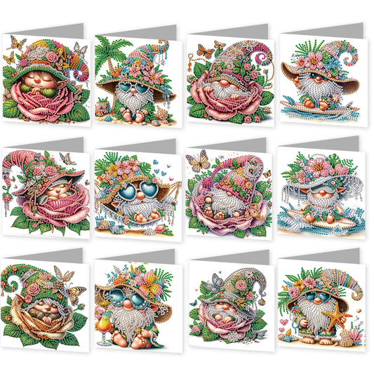 12PCS Flower Goblin DIY Diamond Painting Greeting Card Set with Envelopes