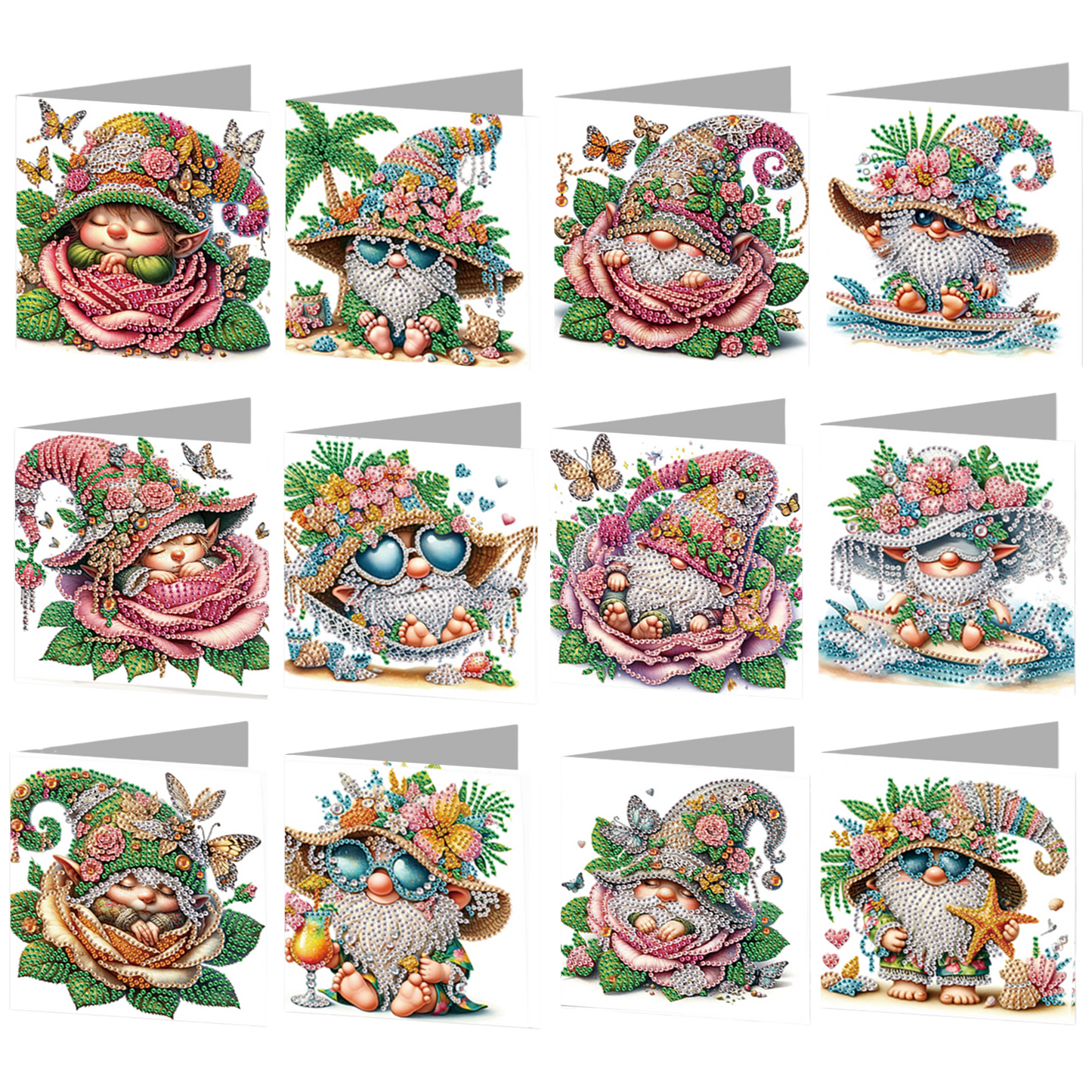12PCS Flower Goblin DIY Diamond Painting Greeting Card Set with Envelopes