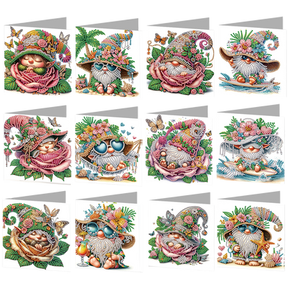 12PCS Flower Goblin DIY Diamond Painting Greeting Card Set with Envelopes