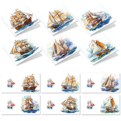 12PCS Sea Sailing Boat DIY Diamond Painting Greeting Card Set with Envelopes