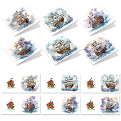 12PCS Sea Sailing Boat DIY Diamond Painting Greeting Card Set with Envelopes